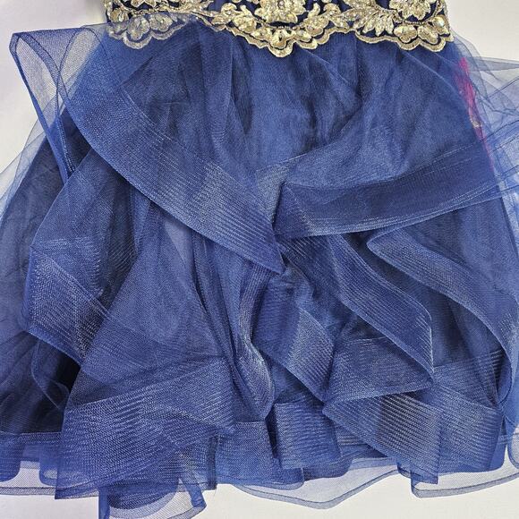 NWT Coya Collection Formal Mini Dress Gown Tulle Ruffle Beaded Halter Blue M - Picture 8 of 16
